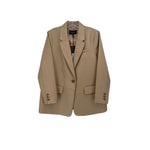 BCBG tan vegan blazer with notched lapels, two front pockets, single button