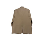 BCBG tan vegan blazer back view with darts and tailored seam detail