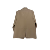 BCBG tan vegan blazer back view with darts and tailored seam detail