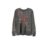 Gray embroidered sweatshirt with floral and butterfly motifs on front
