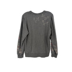 Gray embroidered sweatshirt with small bird motifs and sleeve accents