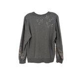 Gray embroidered sweatshirt with small bird motifs and sleeve accents