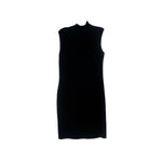 Black sleeveless dress with high neckline, straight hem