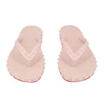 Blush flip-flop sandals showing two uppers with thong straps and studded soles
