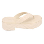 Cream rubber GUCCI flip-flop sandals with wide platform and embossed logo strap