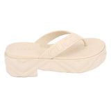 Cream rubber GUCCI flip-flop sandals with wide platform and embossed logo strap