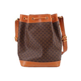 CELINE VINTAGE MACADAM BUCKET SHOULDER BAGS BROWN