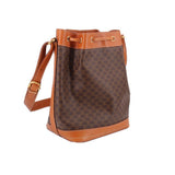 CELINE VINTAGE MACADAM BUCKET SHOULDER BAGS BROWN