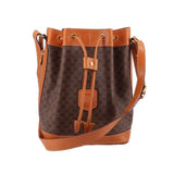 CELINE VINTAGE MACADAM BUCKET SHOULDER BAGS BROWN