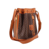 CELINE VINTAGE MACADAM BUCKET SHOULDER BAGS BROWN