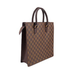 Louis Vuitton Damier Ebene tote bag angled view with zipper pocket detail