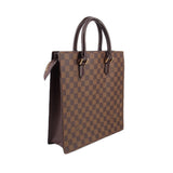 Louis Vuitton Damier Ebene tote bag angled view with zipper pocket detail