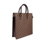 Louis Vuitton Damier Ebene tote bag with gold-tone handle hardware and side view
