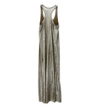 Gold metallic sleeveless maxi dress, open-back cutout racerback