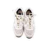 CHANEL cloth sneakers, white/grey speckled fabric, lace-up front with logo on tongue