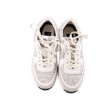 CHANEL cloth sneakers, white/grey speckled fabric, lace-up front with logo on tongue