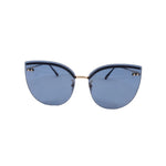 BOTTEGA cat-eye sunglasses, blue lenses, gold-tone metal frame, front view