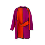 Purple and orange colorblock outerwear coat, back panel seam detail