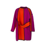 Purple and orange colorblock outerwear coat, back panel seam detail