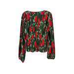 WAYF green floral print long-sleeve top with gathered balloon sleeves