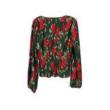 WAYF green floral print long-sleeve top with gathered balloon sleeves