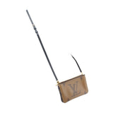Small monogram crossbody pochette with long strap and gold top zipper