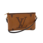 Brown monogram double-zip crossbody pochette with leather strap