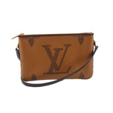 Brown monogram double-zip crossbody pochette with leather strap