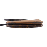 Monogram crossbody pochette side view with black trim and layered edge