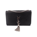 SAINT LAURENT medium Kate crossbody bag in black with silver chain and tassel charm