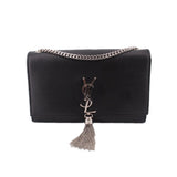 SAINT LAURENT medium Kate crossbody bag in black with silver chain and tassel charm