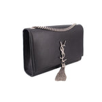 SAINT LAURENT medium Kate crossbody bag, black with silver chain strap and YSL clasp