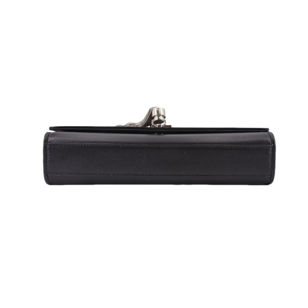 SAINT LAURENT medium Kate crossbody bag bottom view, black leather with snap hardware