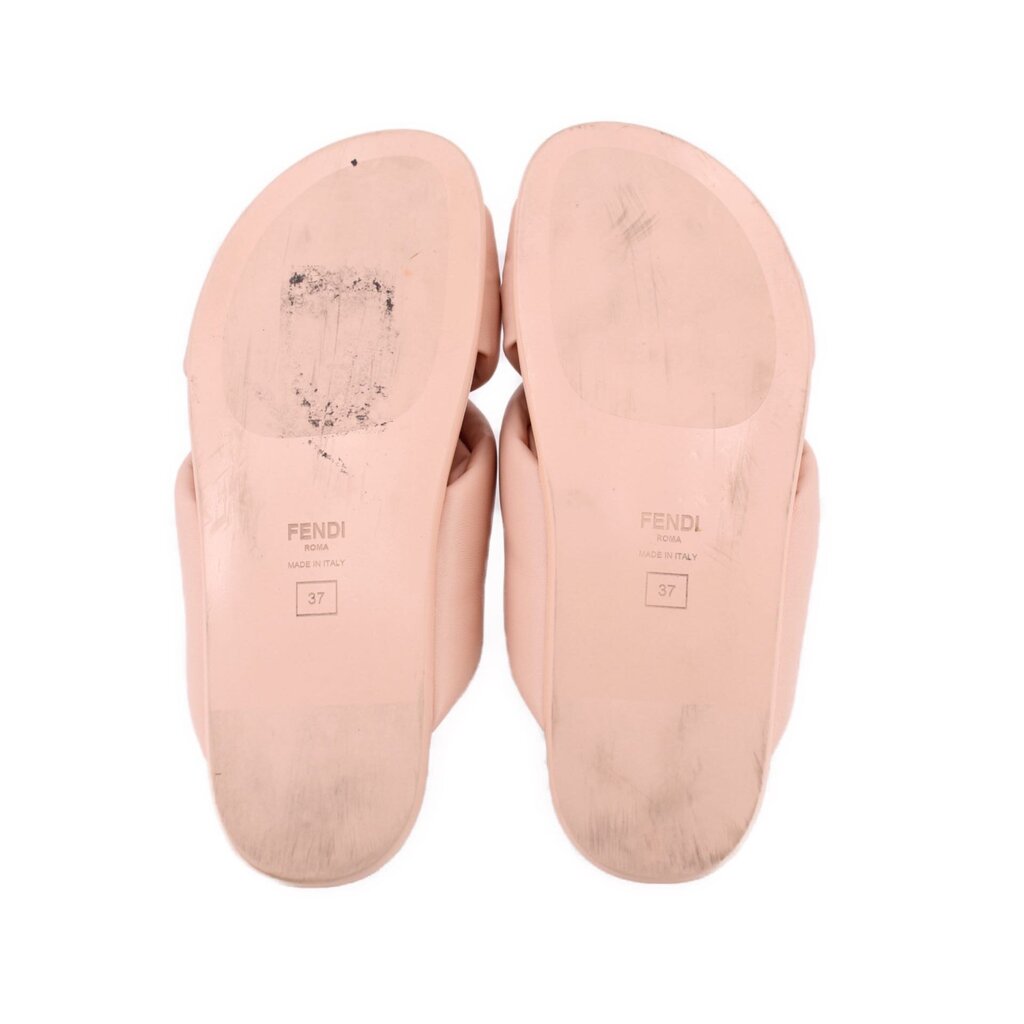 Blush slide sandals with FENDI branding on footbed and size 37 marking