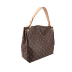Louis Vuitton monogram shoulder bag, brown canvas with tan top handles and brass rings
