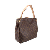 Louis Vuitton monogram shoulder bag, brown canvas with tan top handles and brass rings