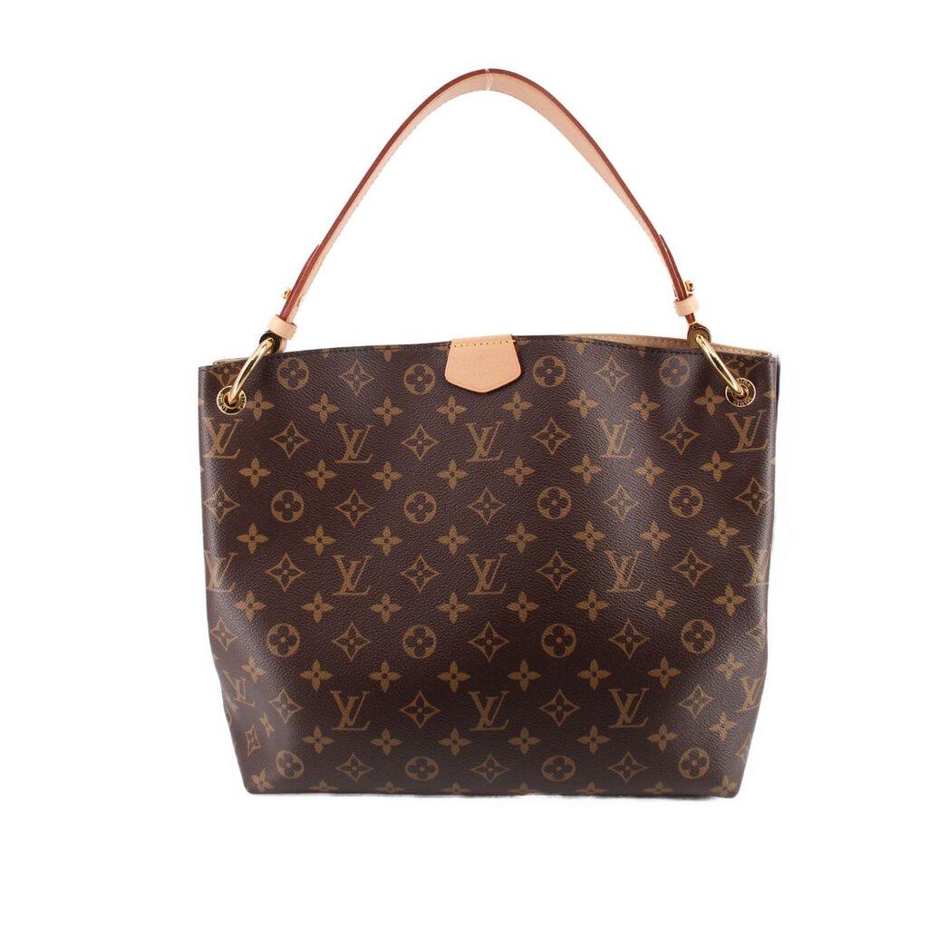Louis Vuitton monogram shoulder bag with top handles, brown canvas and tan leather trim