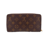 Brown monogram zip-around wallet back view with gold-tone zipper hardware