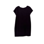 Dark purple short-sleeve dress with crew neck and straight shift fit
