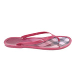 Pink rubber thong sandals with branded insole and check-pattern T-strap