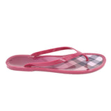 Pink rubber thong sandals with branded insole and check-pattern T-strap