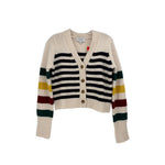 LA LIGNE striped cardigan sweater, cream knit with navy stripes and button front