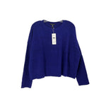 Blue long-sleeve crewneck sweater with ribbed hem and cuffs