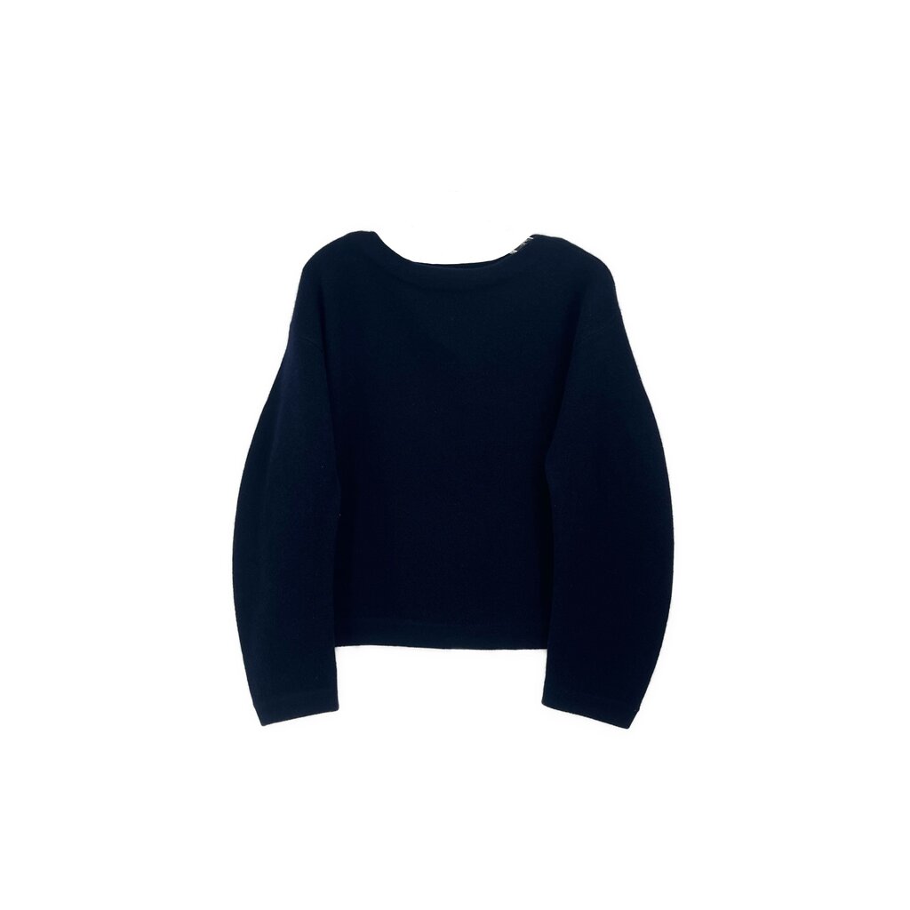 VINCE wool sweater, navy long-sleeve crop with wide round neckline