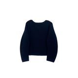VINCE wool sweater, navy long-sleeve crop with wide round neckline