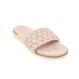 Stone woven slide sandals with braided strap, open toe, flat sole