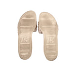 Stone flat slide sandal outsoles with textured tread and logo