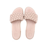 Stone woven slip-on sandals with braided vamp and open toe, cushioned footbed