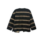 ETRO black cardigan top, back view with horizontal beige-and-gold stripes