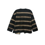 ETRO black cardigan top, back view with horizontal beige-and-gold stripes